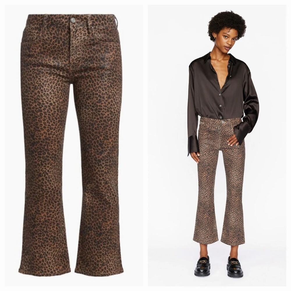 FRAME le Crop Mini Coated Bootcut Jeans Leopard Sz 24, $295 MSRP